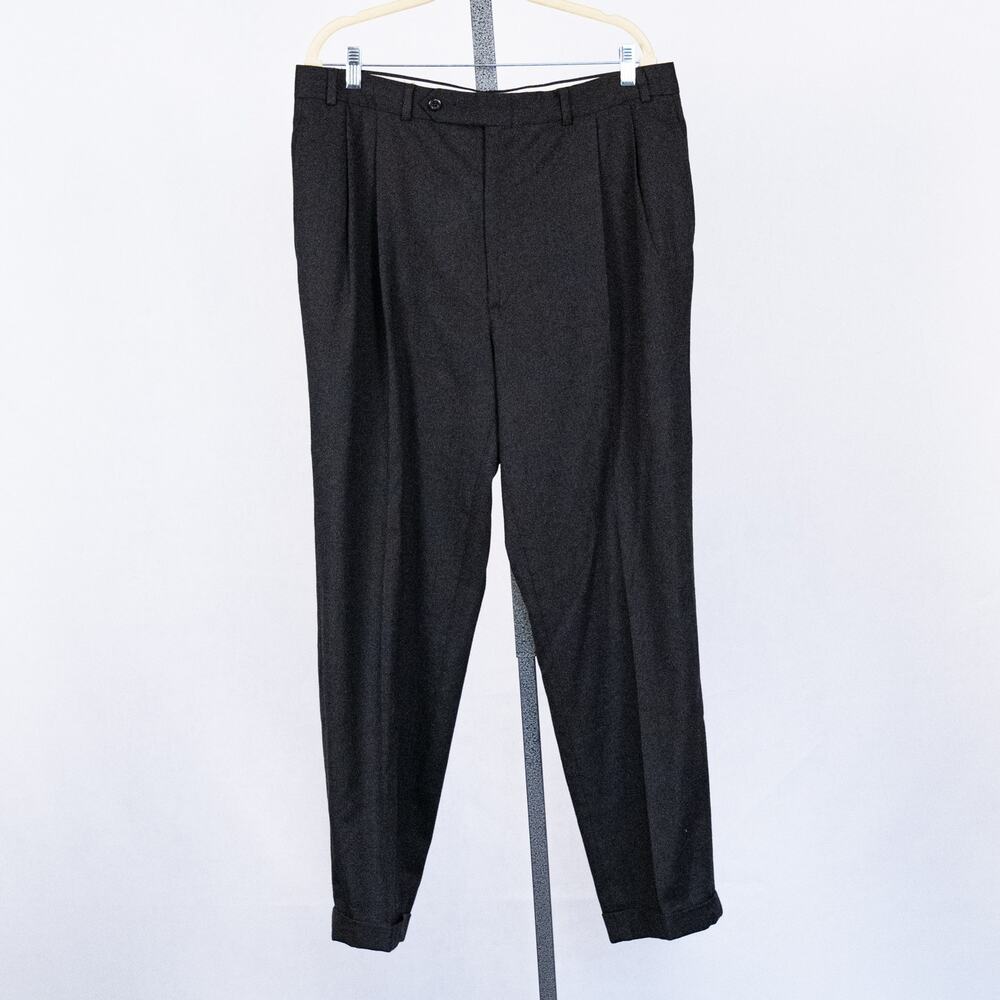 Oscar De La Renta Men's Wool Pants Classic Pleated Front Cuffed SZ 36 REG Black